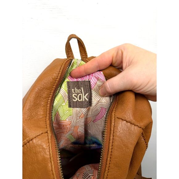 The Sak Leather Convertible Backpack Sling Bag Tan Brown Zip Closure Boho Purse - Picture 14 of 16